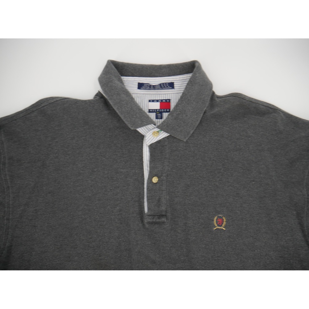 Vintage Tommy Hilfiger Polo XXL Grey Embroidered Crest Logo 90s Pique Prep VGVC